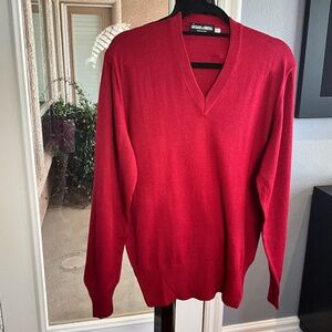 Giuliano di Firenze Made in Italy Fine Knit Wool V Sweater Classic Red Mens L
